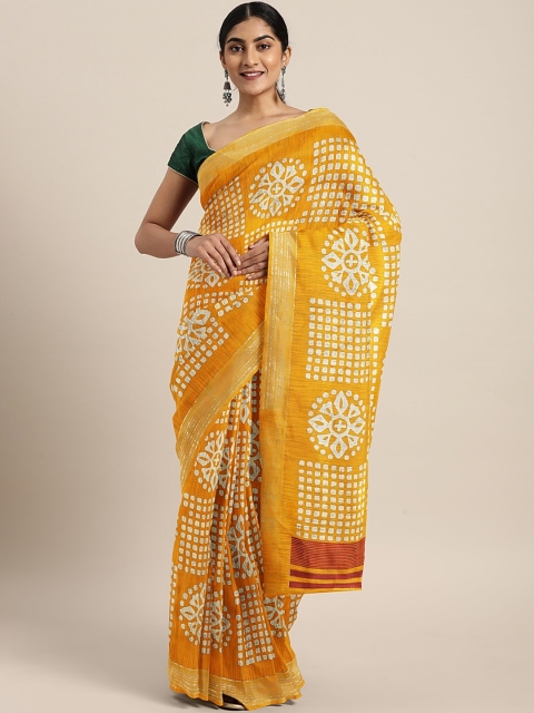 

KALINI Yellow & White Linen Blend Printed Saree