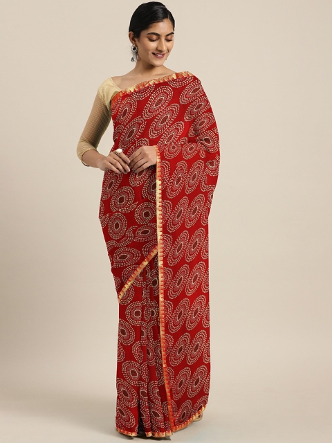 

KALINI Red & Beige Pure Chiffon Bandhani Printed Saree