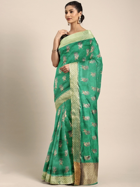 

KALINI Green & Beige Art Silk Printed Saree