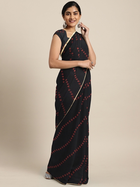 

KALINI Black & Red Pure Chiffon Bandhani Printed Saree