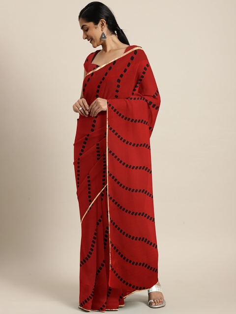 

KALINI Red & Black Pure Chiffon Printed Saree