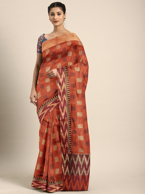 

KALINI Rust Orange & Beige Art Silk Printed Saree