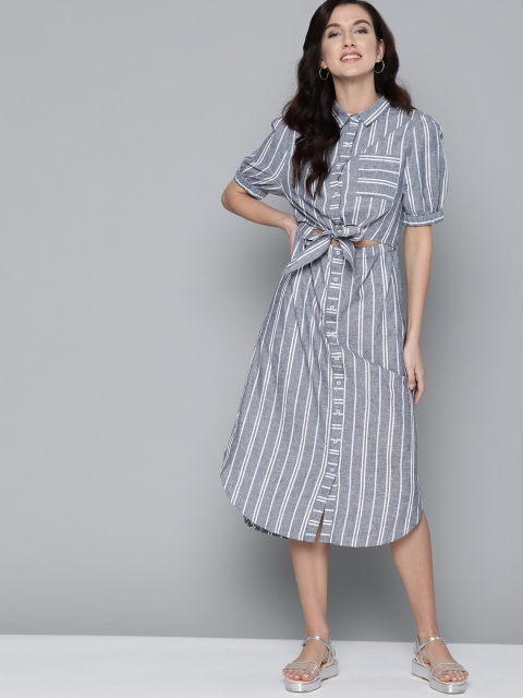 

Mast & Harbour Women Blue & White Striped Shirt Dress