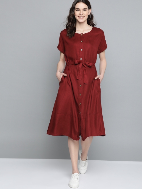 

Mast & Harbour Women Maroon Solid A-Line Dress