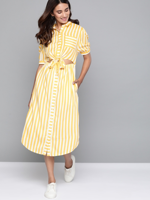 

Mast & Harbour Women Yellow & White Striped Shirt Dress
