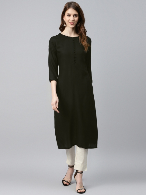 

Vasudha Women Black & Off-White Solid Kurta with Trousers