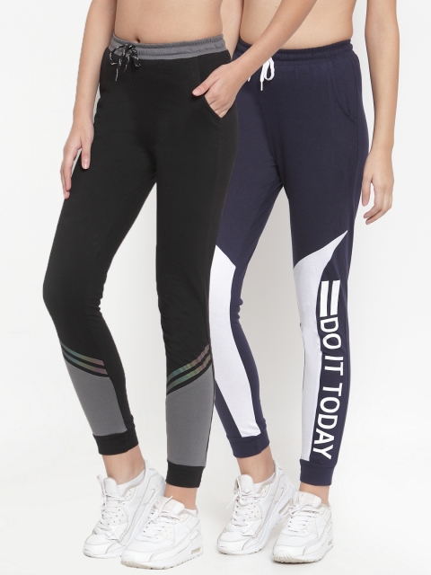 

Boston Club Women Pack of 2 Printed Joggers, Navy blue