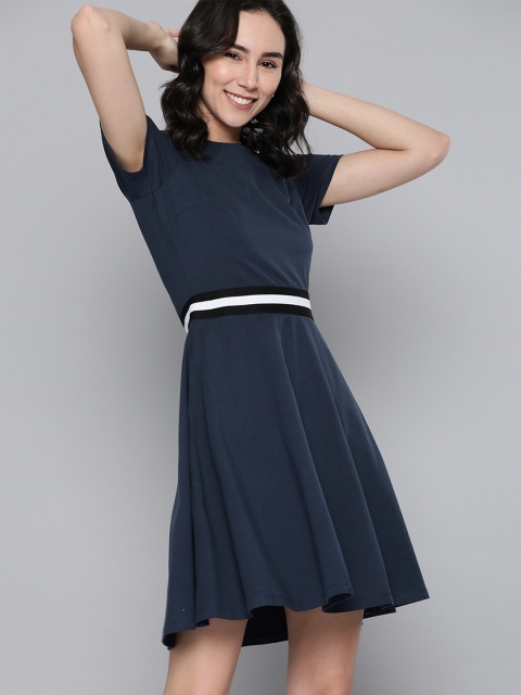 

Mast & Harbour Women Navy Blue Solid A-Line Dress