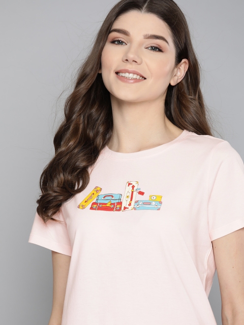 

Mast & Harbour Women Peach-Coloured Pure Cotton Printed Round Neck T-shirt