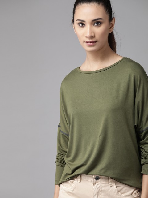 

Roadster Women Olive Green Solid Anti-Bacterial Round Neck T-shirt