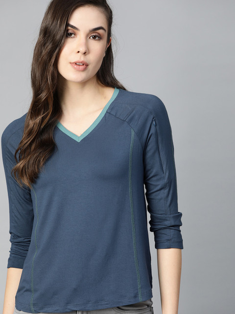 

The Roadster Lifestyle Co Women Navy Blue Anti-Bacterial Finish V-Neck T-shirt