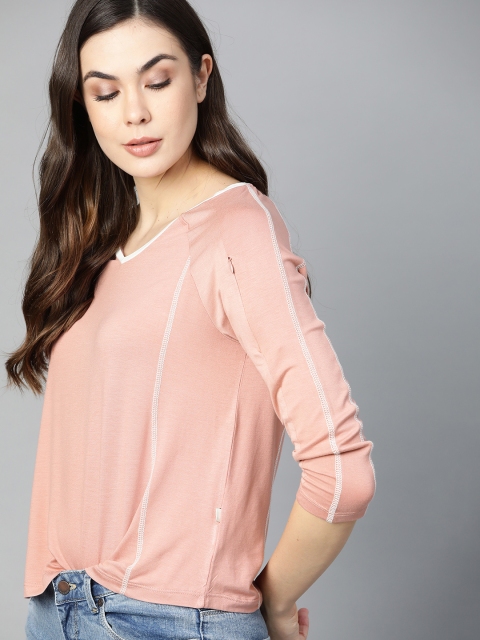 

Roadster Women Pink Solid T-shirt with N9 PURE SILVER