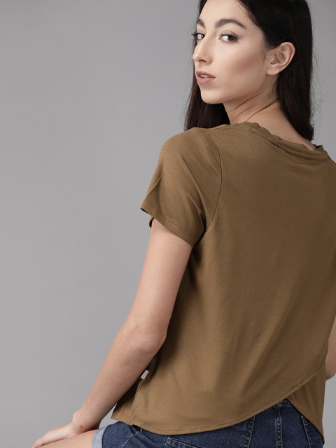 

Roadster Olive Brown Solid Regular Anti-Bacterial Styled Back Top with N9 Pure Silver