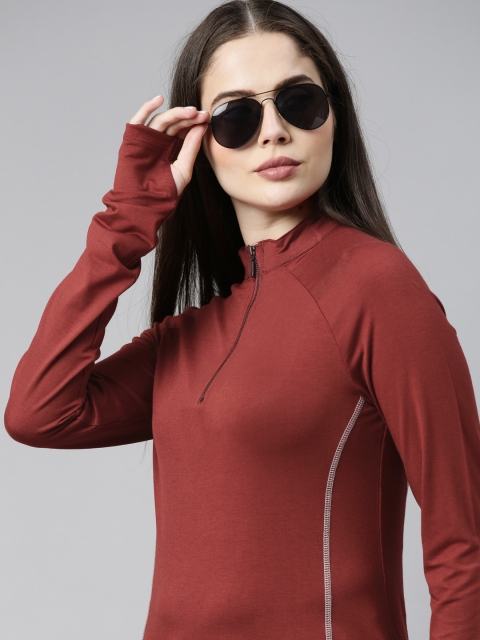 

Roadster Women Rust Solid Anti-Bacterial Mock Neck T-shirt