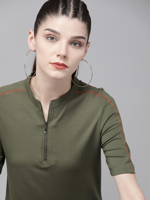 

Roadster Olive Green Solid Anti-Bacterial Finish Regular Top