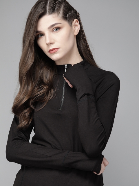 

Roadster Women Black Solid Henley Neck Anti-Bacterial T-shirt
