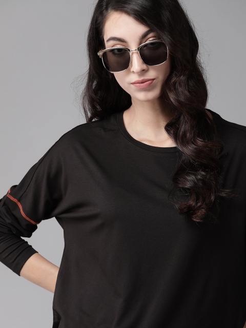

Roadster Women Black Solid Anti-Bacterial Round Neck T-shirt