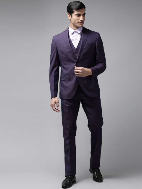 

Blackberrys Men Purple Self Design Slim Fit Single-Breasted 3-Piece Formal Suit