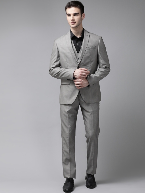 

Blackberrys Men Grey Self-Design Slim Fit Single-Breasted Formal Suit