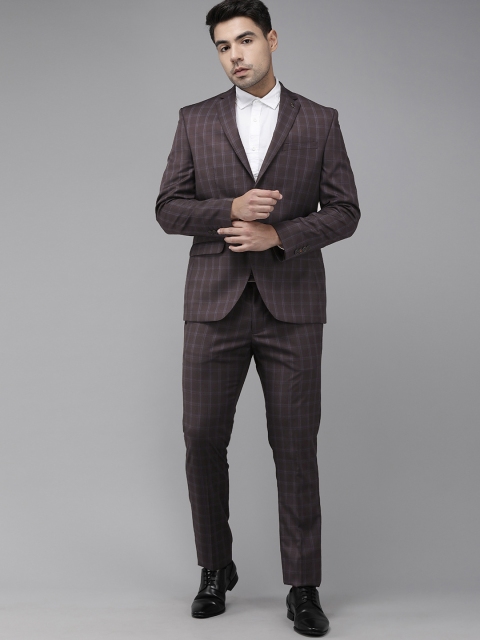 

Blackberrys Men Purple & Navy Blue Checked Slim Fit Single-Breasted Formal Suit