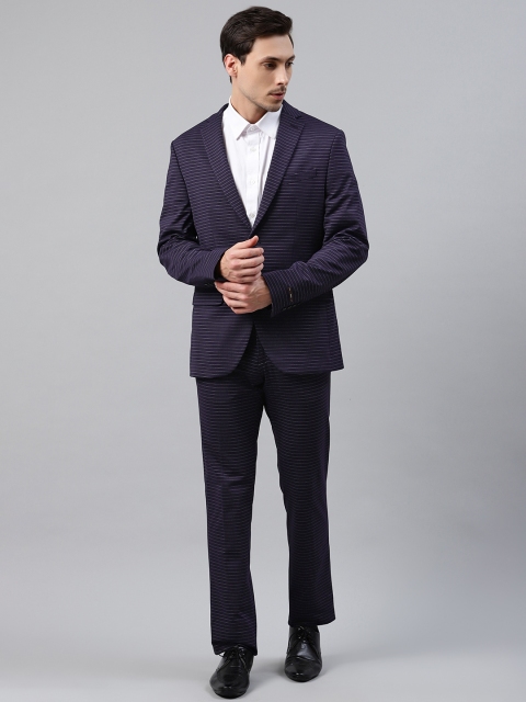

Blackberrys Men Navy Blue Striped Slim Fit Single-Breasted 2-Piece Suit