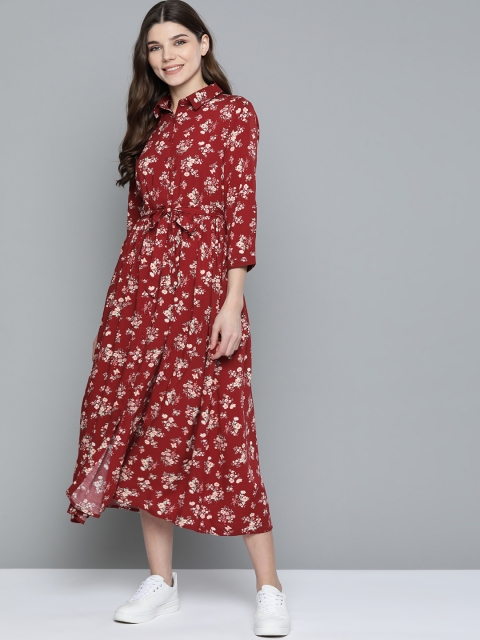 

Mast & Harbour Women Maroon & Cream-Coloured Floral Printed Shirt Dress