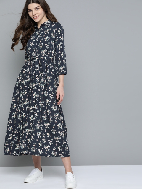 

Mast & Harbour Women Navy Blue & White Floral Printed Shirt Dress
