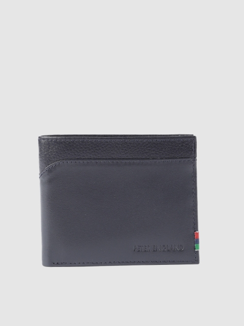 

Peter England Men Navy Blue Solid Two Fold Leather Wallet