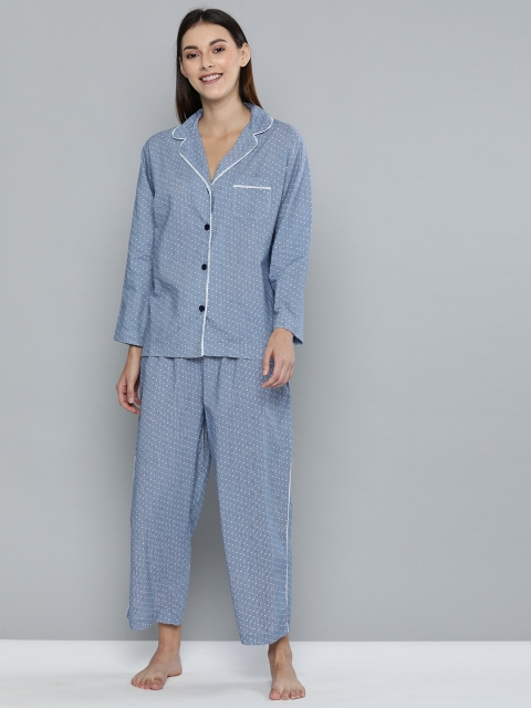 

Chemistry Women Navy Blue & White Striped Night suit