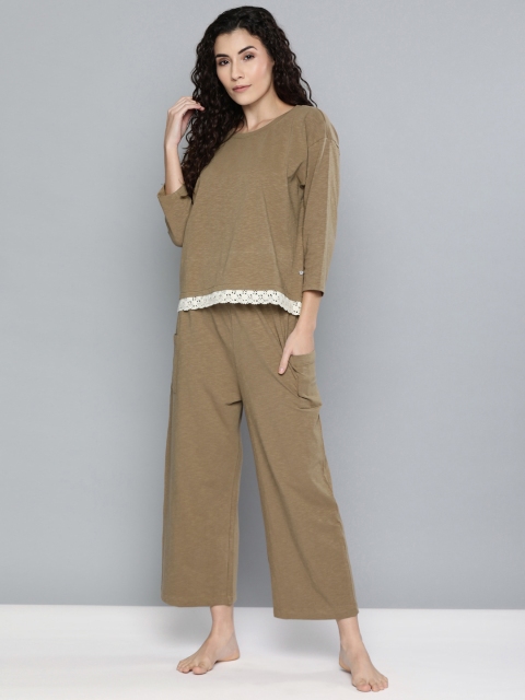 

Chemistry Women Brown Solid Night Suit With Lace Detailing