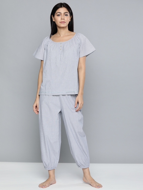 

Chemistry Women Grey & White Striped Night suit