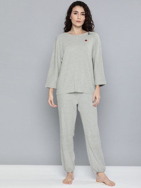 

Chemistry Women Grey Melange Solid Night suit