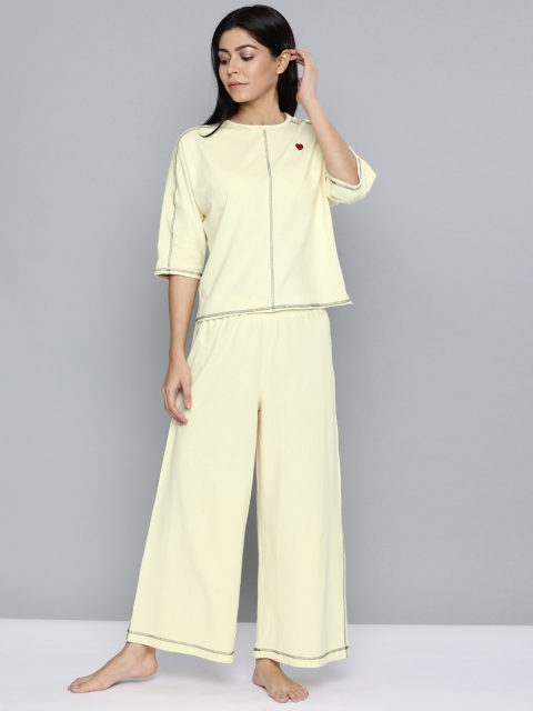 

Chemistry Women Cream-Coloured Solid Night Suit With Applique Detailing