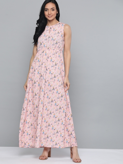 

Mast & Harbour Women Peach-Coloured & Blue Floral Printed Maxi Dress