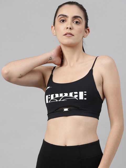 

Nike Black Printed NK INDY SISTERHOOD Non-Wired Non Padded Workout Bra