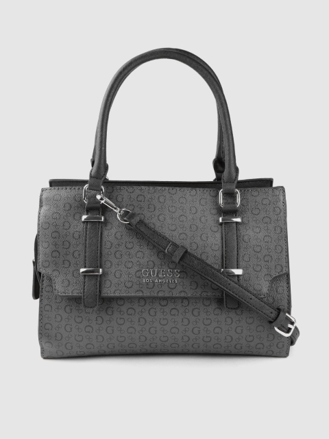 

GUESS Charcoal Grey & Black Brand Logo Print Handheld Bag