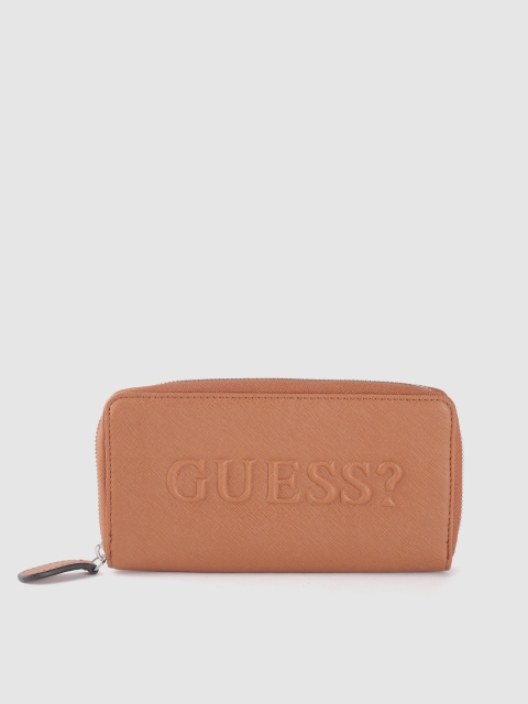 

GUESS Women Brown Brand Logo Embossed Zip Around Wallet