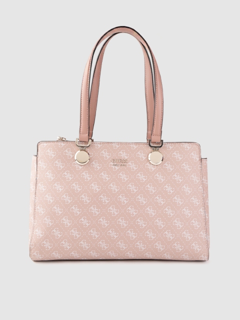 

GUESS Pink & White Brand Logo Print Handheld Bag