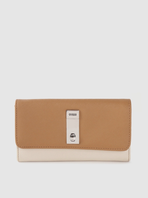 

GUESS Women Brown & Beige Colourblocked Three Fold Wallet
