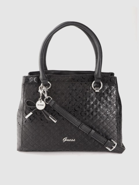 

GUESS Black Brand Logo Textured Handheld Bag