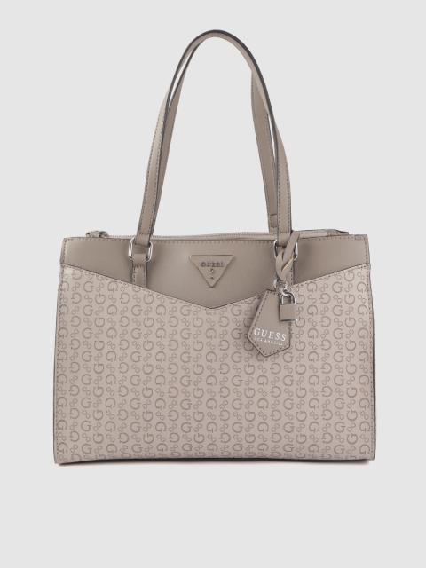 

GUESS Taupe Brand Logo Textured Shoulder Bag