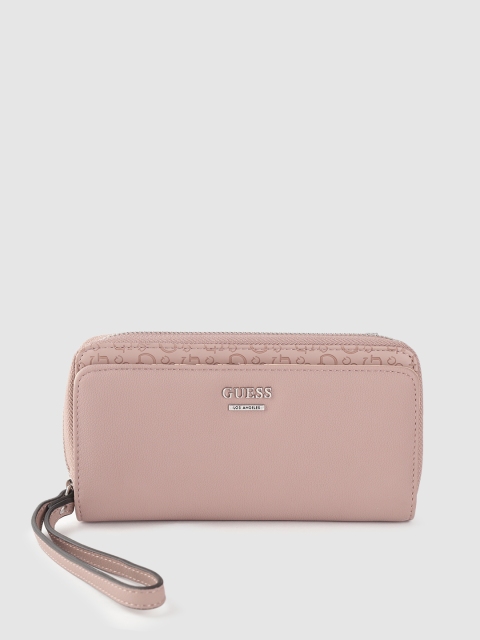 

GUESS Women Mauve Brand Logo Textured Zip Around Wallet
