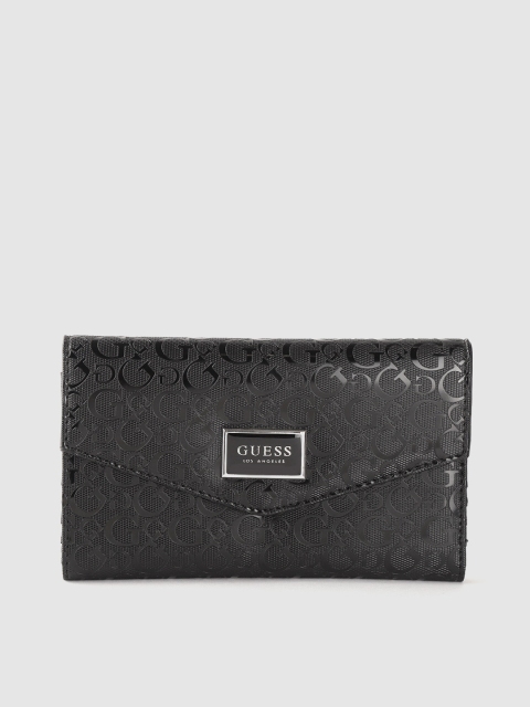

GUESS Women Black Brand Logo Textured Three Fold Wallet