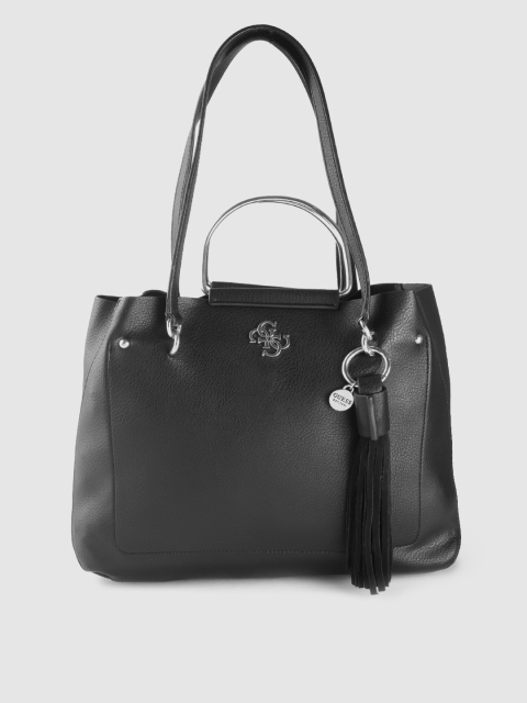 

GUESS Black Solid Structured Shoulder Bag with Tasselled Detail