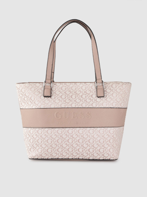 

GUESS Peach-Coloured & Off-White Brand Logo Patterned Shoulder Bag