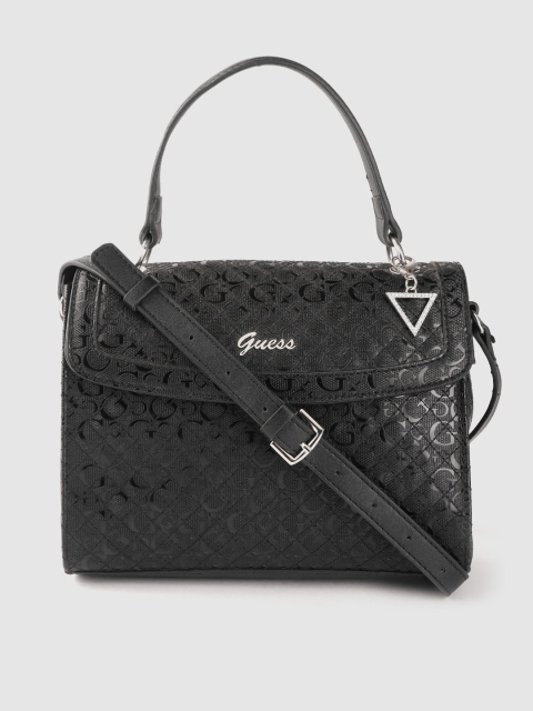 

GUESS Black Brand Logo Textured Quilted Satchel