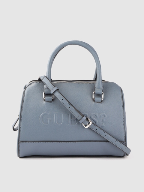 

GUESS Blue Brand Logo Embossed Print Handheld Bag with Detachable Sling Strap