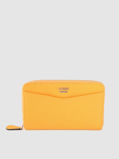 

GUESS Women Mustard Solid Zip Around Passport Holder