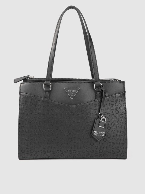 

GUESS Black Brand Logo Textured Shoulder Bag with Tab