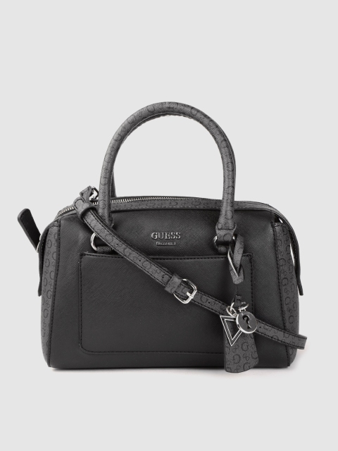 

GUESS Charcoal Grey & Black Brand Logo Print Handheld Bag